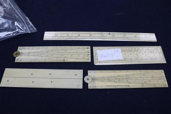 A collection of five ivory rulers